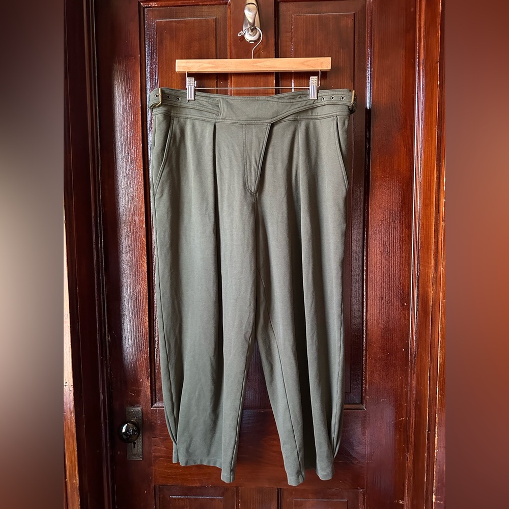 Lauren Ralph Lauren Cropped Pleated Ponte Pants Women's 16 Dark Olive